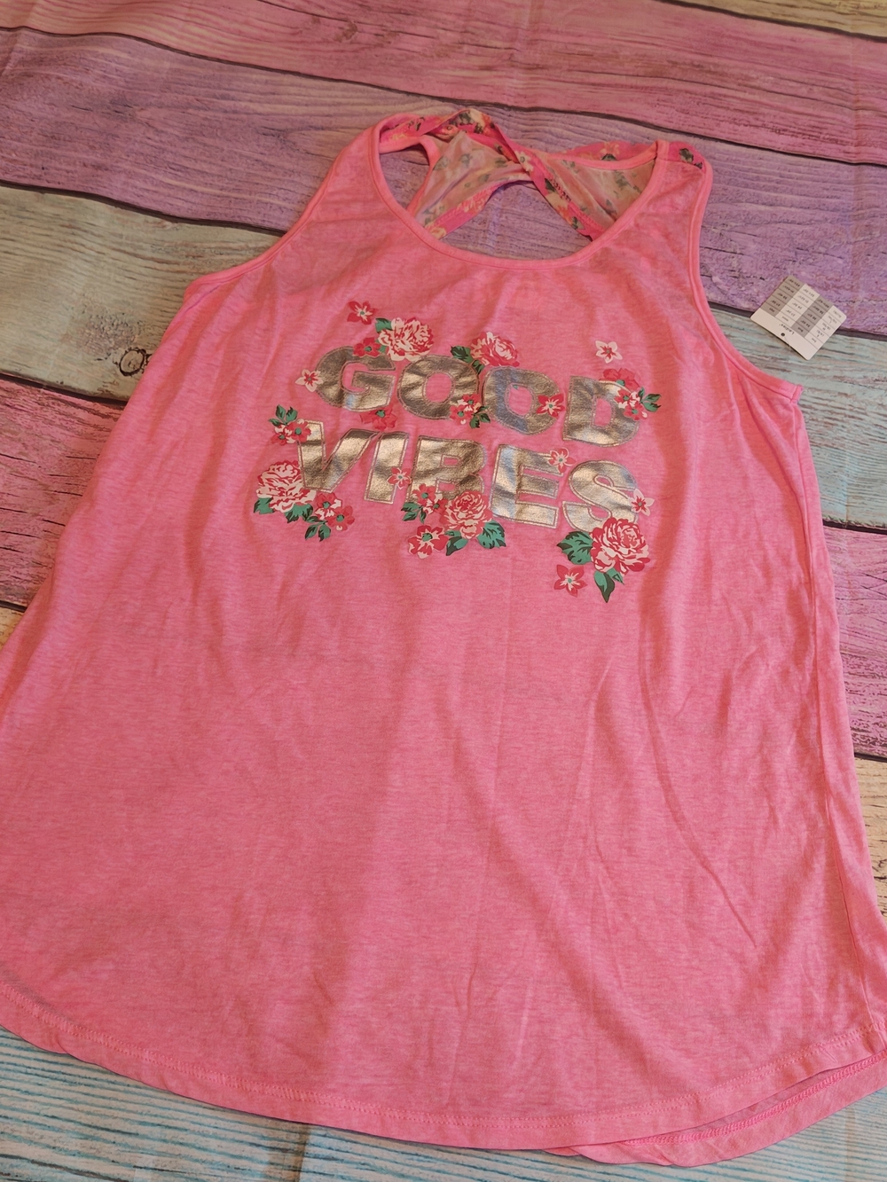 Bobbie Brooks Pink Floral 'Good Vibes' Racerback Tank #1825